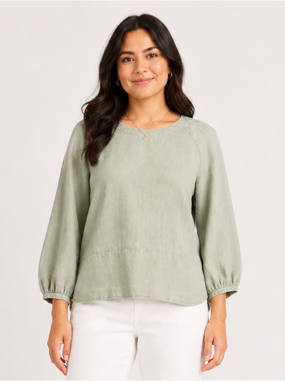 NWT Matty M Sage Linen Blend Balloon‎ Sleeve Blouse Women's Size Large